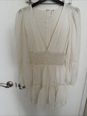 Free People Cream Eyelet Lace V-Neck Mini Dress